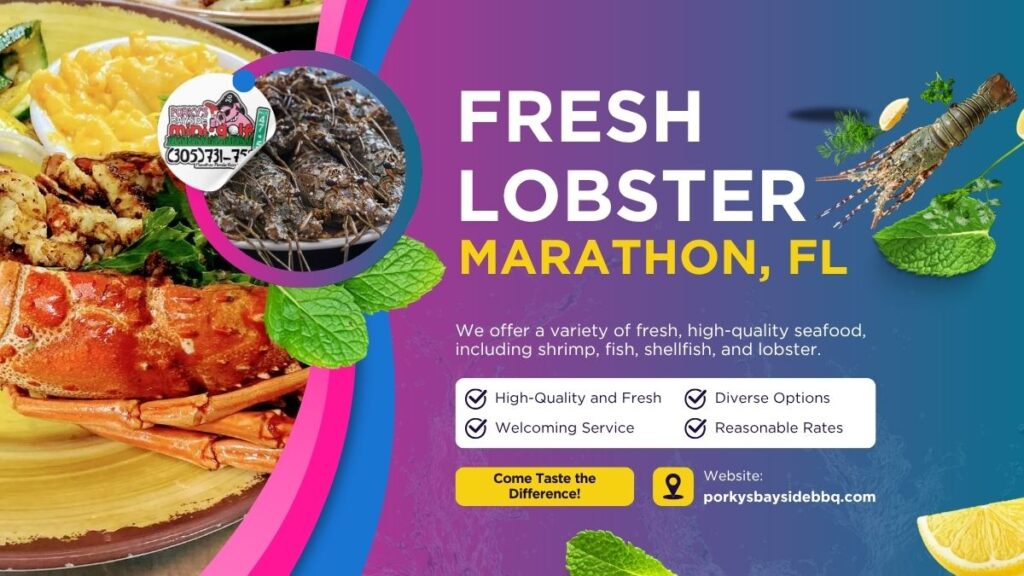 Grilled Florida spiny lobster with garlic butter at Porky's Bayside Restaurant and Marina in Marathon, FL